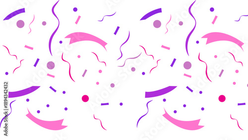 Celebration scene with confetti, ribbons, and dots in pink and purple hues, symbolizing a festive atmosphere, related to cancer awareness day