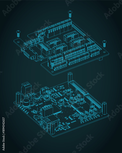 High performance CNC control board isometric blueprint