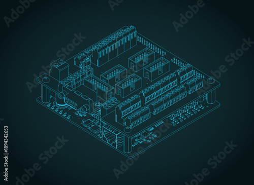 High-performance CNC control board isometric blueprint