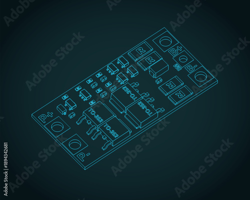 Lithium-ion battery protection circuit isometric blueprint