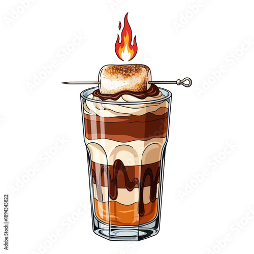 Flaming Marshmallow Cocktail with Chocolate Drizzle and Cream