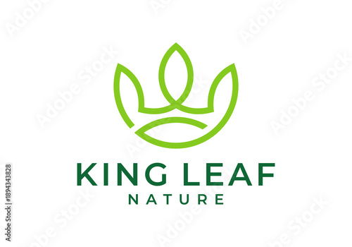 simple crown with leaves line art logo design vector