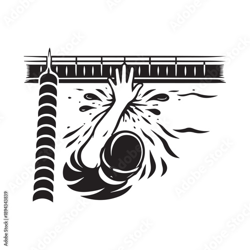 Swimmer struggling in pool reaching for help water danger.