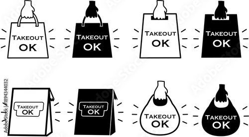 テイクアウトOKの案内イラストアイコンセット　