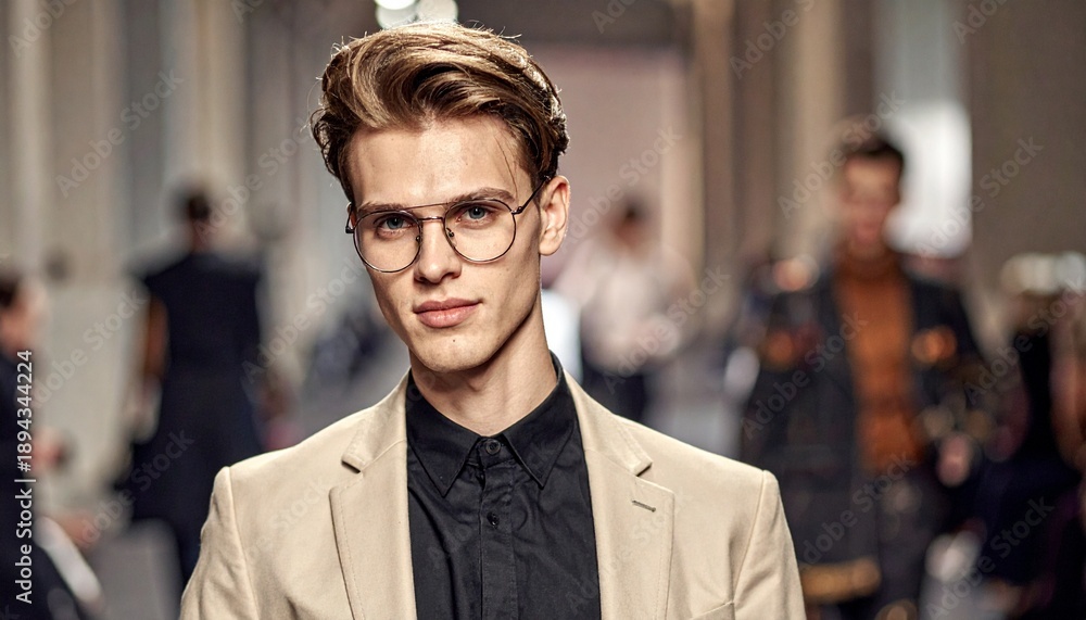 Fototapeta premium Männliches Model auf dem Laufsteg während einer Fashion Show