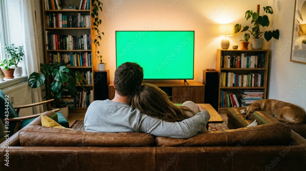 Fototapeta premium Cozy movie night experience living room lifestyle photo comfortable environment intimate viewpoint togetherness concept for seo impact