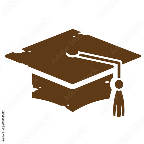 Vintage Grunge texture Graduation cap icon with tassel on right side  academic achievement symbol