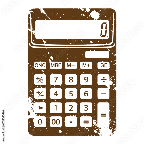 Vintage Grunge texture Grungy calculator with white buttons and display on white background  office tool