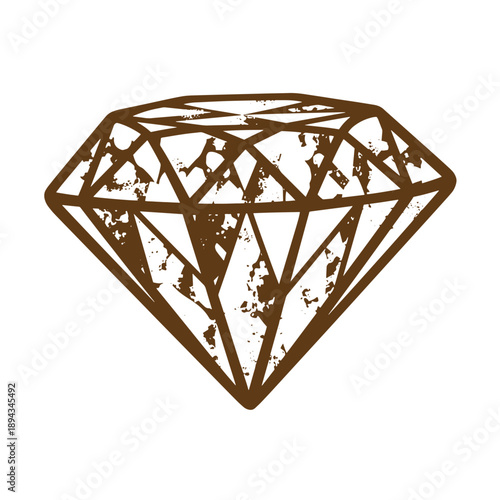 Vintage Grunge texture Grungy diamond icon with distressed texture and facets  isolated on white background