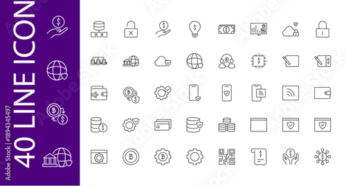 Ultimate FinTech Icon Set Featuring 40 Premium Financial, Banking, Payment, Investment and Digital Finance Vector Icons for Modern Apps, Web and SaaS Platforms
