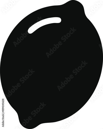 Black silhouette icon of a smooth lemon on a white background, representing fresh, acidic citrus fruit for healthy and culinary uses.
