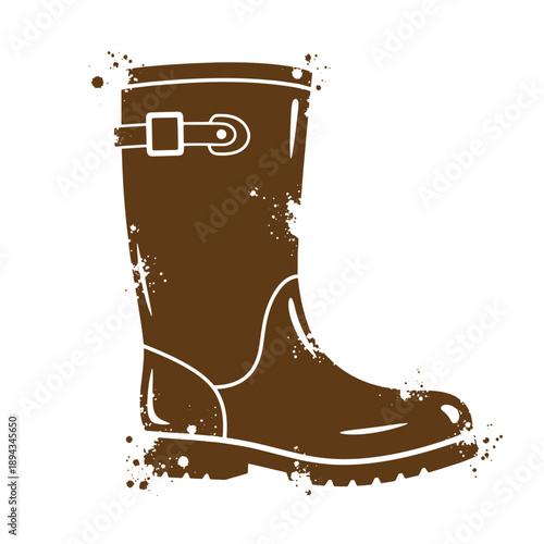 Vintage Grunge texture Grungy illustration of a tall rubber boot with buckle and splashes  footwear design element