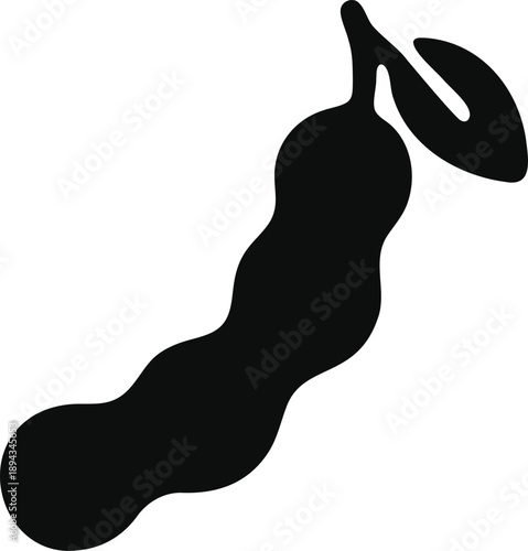 Black outline of a pea pod with two leaves, symbolizing healthy eating and nature, isolated on white