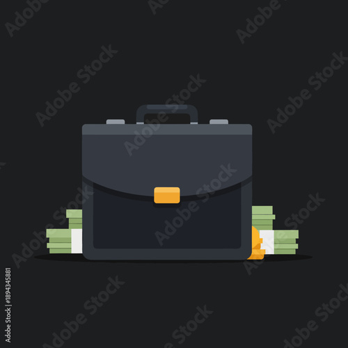 Black Briefcase with Money and Cash.