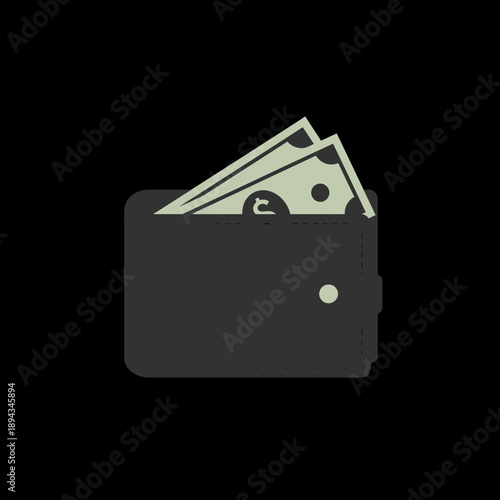 Black Wallet with Dollar Bills Inside.