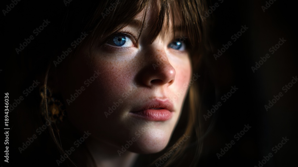 Fototapeta premium Soft Light Highlights a Thoughtful Moment With a Person Gazing Into the Distance, Lost in Thought During a Quiet Evening