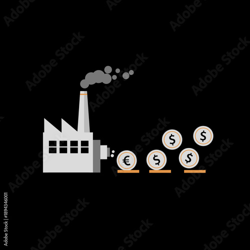 Factory producing currency symbols on scales.