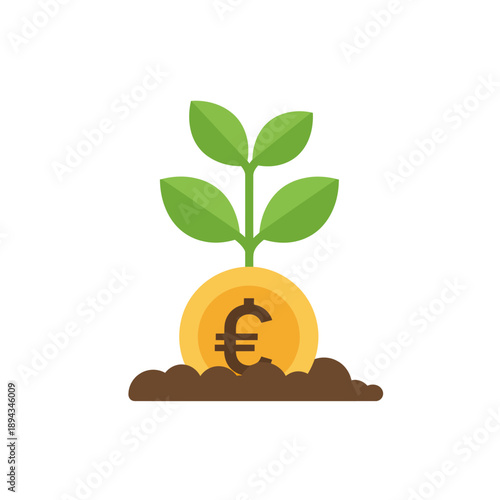 Euro Coin with Sprouting Green Plant.
