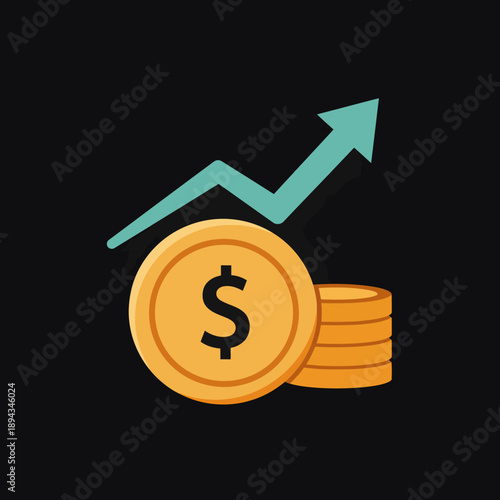 Gold Coins with Dollar Sign and Arrow.