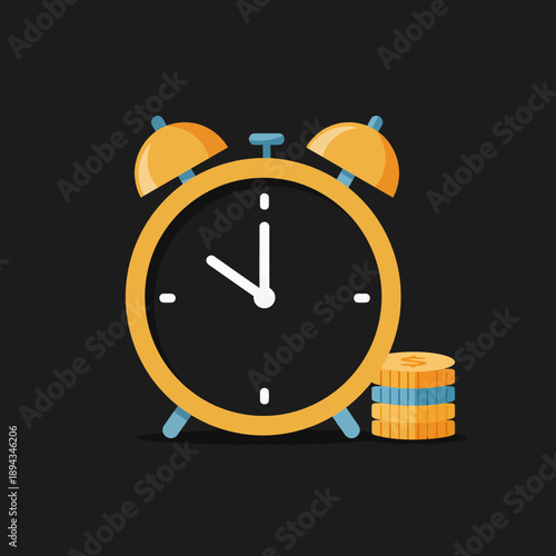 Yellow Alarm Clock with Coins.