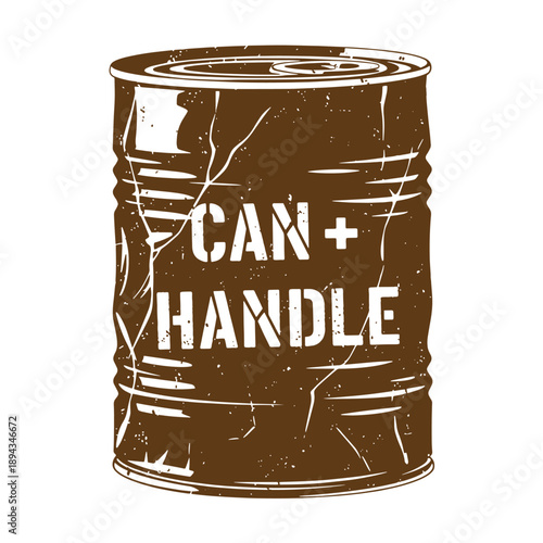 Vintage Grunge texture Illustration of metal can with handle on white background for food and drink packaging design