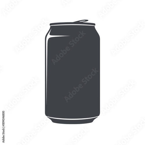 Dark Gray Soda Can Icon, Minimalist Design, Isolated on White Background