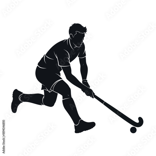 Field Hockey Player Silhouette Running with Stick and Ball
