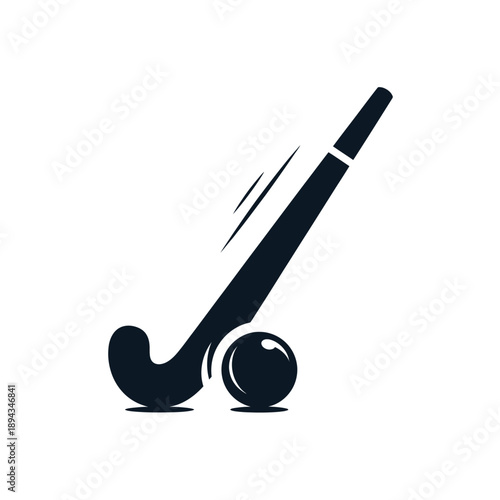 Field Hockey Stick and Ball Icon Silhouette