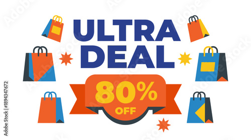 Shopping Event with 80% Off in Graphic Design Style