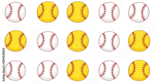 Baseball and Softball Balls Collection Vector Illustration, Sports Equipment Graphic, Game Day Design Elements