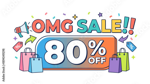 80% Off Sale on Shopping Items, Digital Graphic, Festive Environment, Promotional Concept