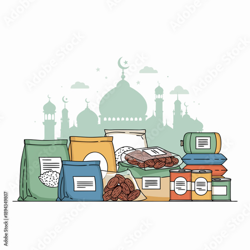 Islamic Charity Food Drive Illustration