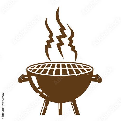 Vintage Grunge texture A barbecue grill with smoke coming out of it on white background  outdoor cooking