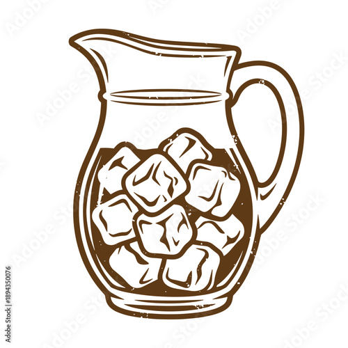 Vintage Grunge texture A jug filled with ice cubes for cold drinks on a white background  refreshing summer beverage