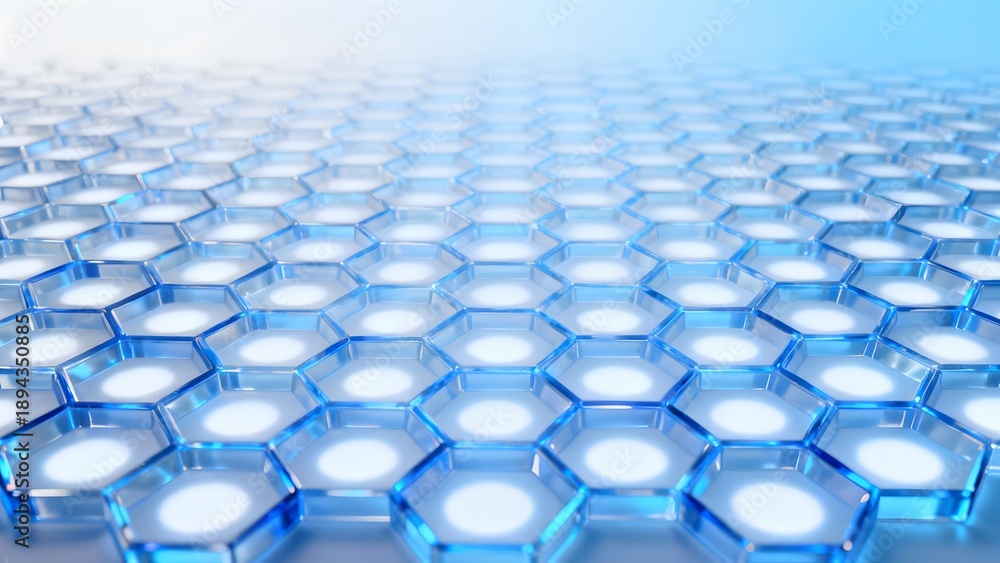 Obraz premium Hexagonal grid pattern with glowing blue cells extending into the distance