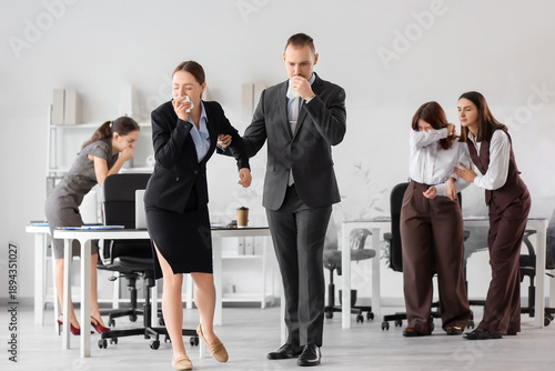 Business people covering fa...