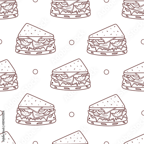 Sandwiches pattern background. Seamless sandwiches pattern background. Doodle sandwich pattern background. Sandwich slices pattern design vector.