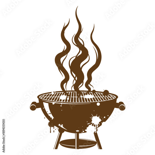Vintage Grunge texture Grill with smoke coming out  barbecue grill with smoke rising from it on white background