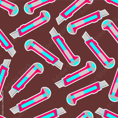 Cutter knife seamless pattern. Seamless utility knife pattern background. Stationery knife pattern background. 