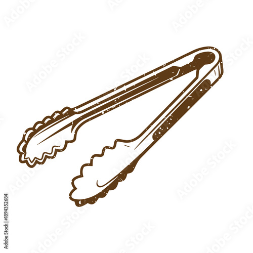 Vintage Grunge texture Illustration of kitchen tongs with serrated ends for gripping food  cooking utensil for grasping and serving