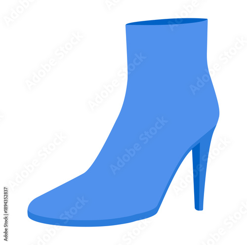 Blue slim stiletto platform boot women color flat pair. Extended shaft with thin heel for stylish chic wear. Technical fashion illustration CAD mockup smooth vector men unisex isolated trendy style.
