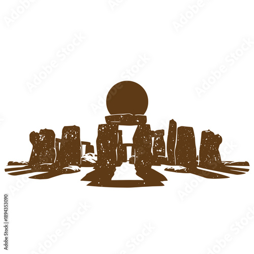 Vintage Grunge texture stonehenge monument with large sun overhead in england  ancient stone circle landscape