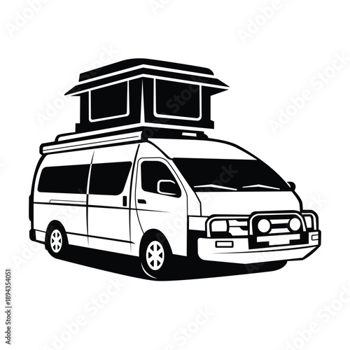 Camper Van with Rooftop Tent vector art