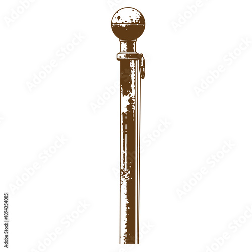 Vintage Grunge texture Vintage style illustration of a single metal post with a round top and chain attached  isolated on white background