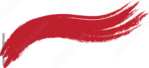 Red paint brush stroke on a white background. Expressive textured swipe shows motion, energy, and artistic flair. Minimal abstract element for banners, accents, and creative design.