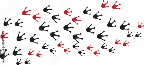 Pattern of black and red arrow icons pointing diagonally on a white background. Repeating directional symbols create movement, rhythm, and contrast. Ideal for navigation, infographic, and modern 