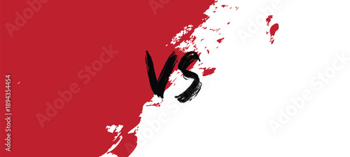 Red versus white abstract background with bold VS text. Grunge paint texture split design represents comparison, conflict, and competition. Clean high contrast graphic for branding and marketing.