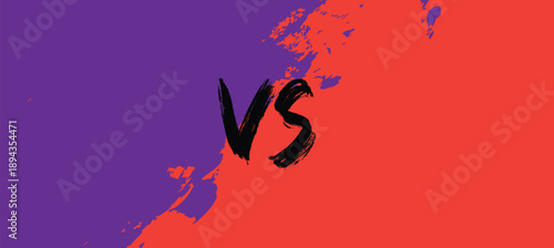 Purple versus red abstract background with bold VS text. Grunge paint texture split design symbolizes rivalry, comparison, and competition. Striking graphic for marketing, sports, and branding visuals