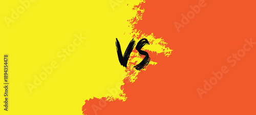 Yellow versus orange abstract background with bold VS text. Grunge paint texture split design represents comparison, competition, and battle concepts. Eye catching graphic for marketing and branding.