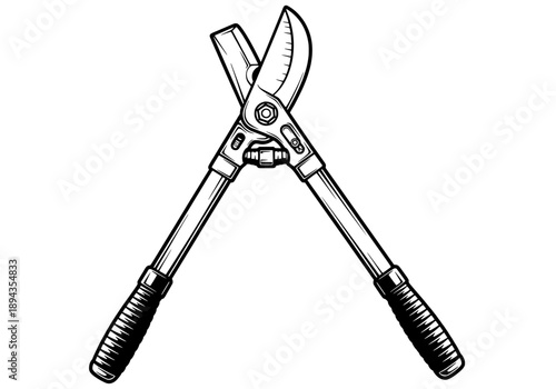 Gardening shears with D-shaped grip and metal rivets vector illustration